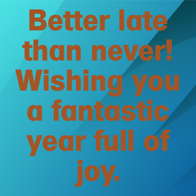 Better late than never! Wishing you a fantastic year full of joy.